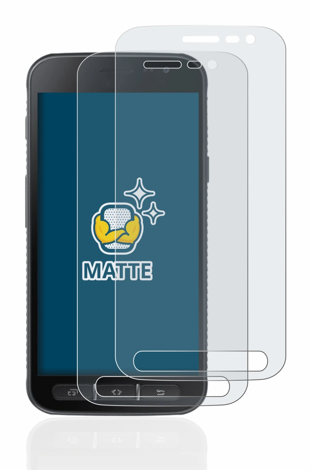 Abbildung des Geräts Samsung Galaxy XCover 4s mit einer Vielzahl des Displayschutzes.