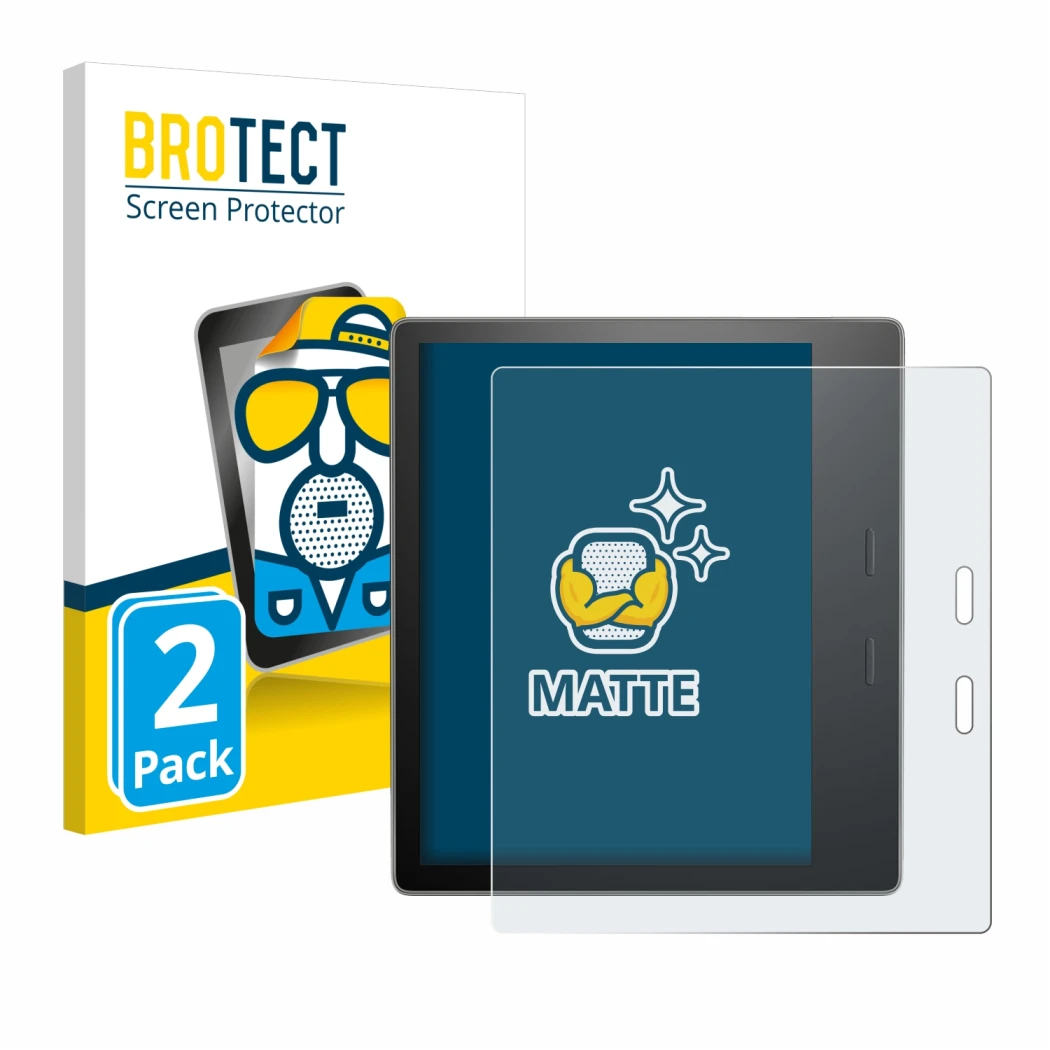 Vorderseite einer Produktverpackung mit dem Markenlogo BROTECT. Daneben ist das Gerät Amazon Kindle Oasis 2019 (10. Gen.) mit 