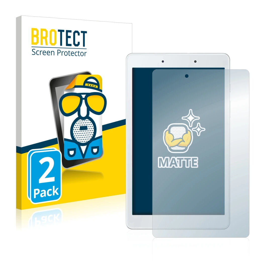 Vorderseite einer Produktverpackung mit dem Markenlogo BROTECT. Daneben ist das Gerät Samsung Galaxy Tab A 8.0 WiFi 2019 mit d