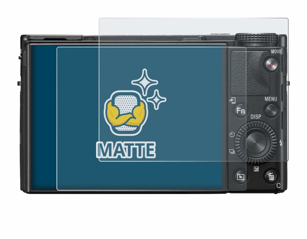 Abbildung des Geräts Sony Cyber-Shot DSC-RX100 VII mit einer Vielzahl des Displayschutzes.
