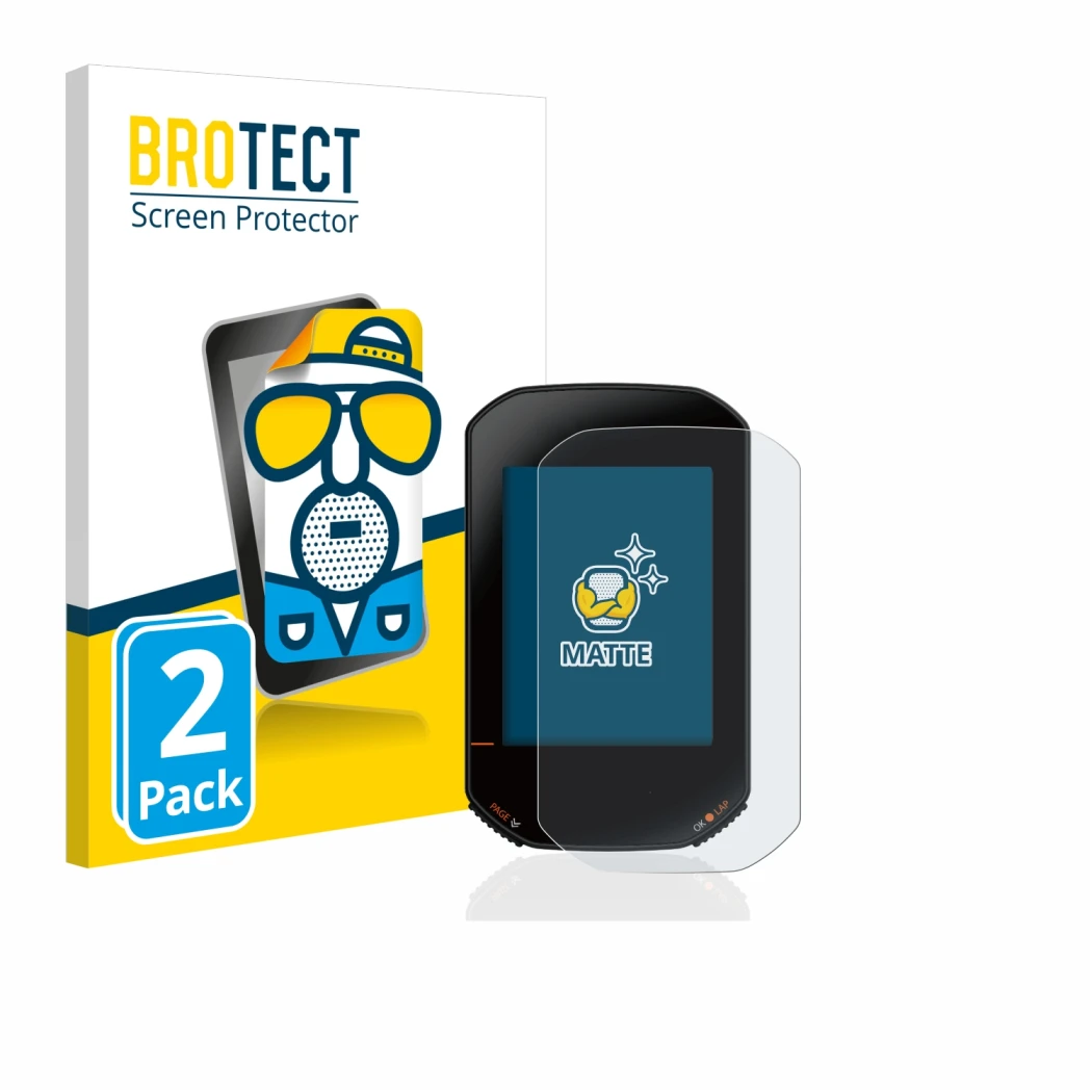 Vorderseite einer Produktverpackung mit dem Markenlogo BROTECT. Daneben ist das Gerät Bryton Rider 420 mit dem zugehörigen Dis