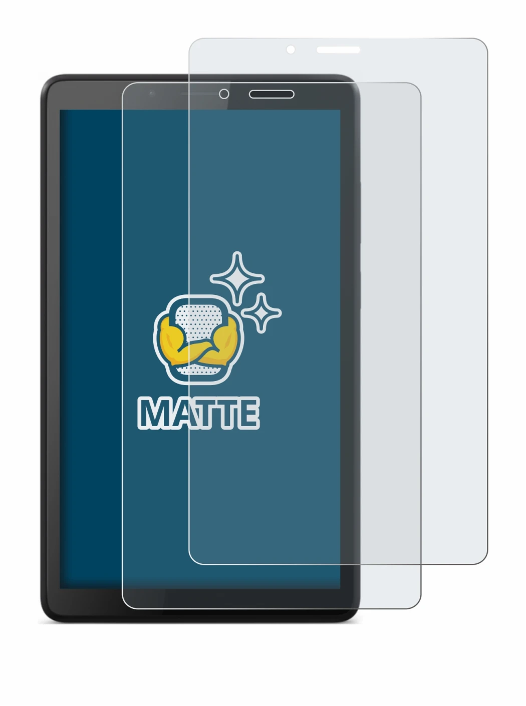 Abbildung des Geräts Lenovo Tab M7 mit einer Vielzahl des Displayschutzes.