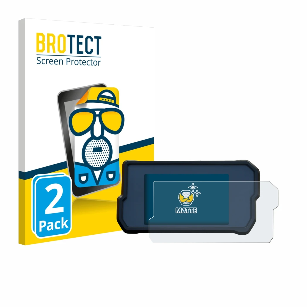 Vorderseite einer Produktverpackung mit dem Markenlogo BROTECT. Daneben ist das Gerät KTM 790 Adventure 2019+ mit dem zugehöri