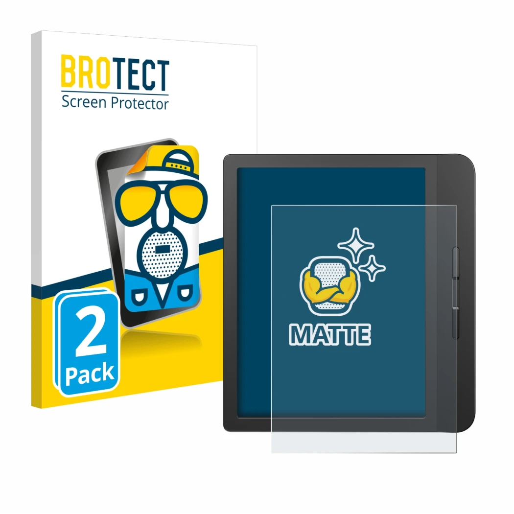 Vorderseite einer Produktverpackung mit dem Markenlogo BROTECT. Daneben ist das Gerät Tolino Vision 5 mit dem zugehörigen Disp