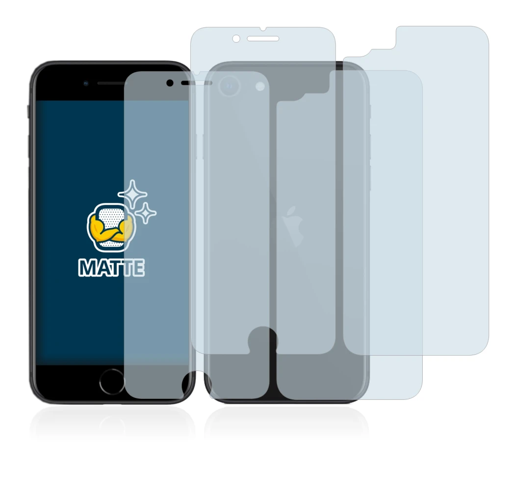 Abbildung des Geräts Apple iPhone SE 2 2020 (Display+Rückseite) mit einer Vielzahl des Displayschutzes.