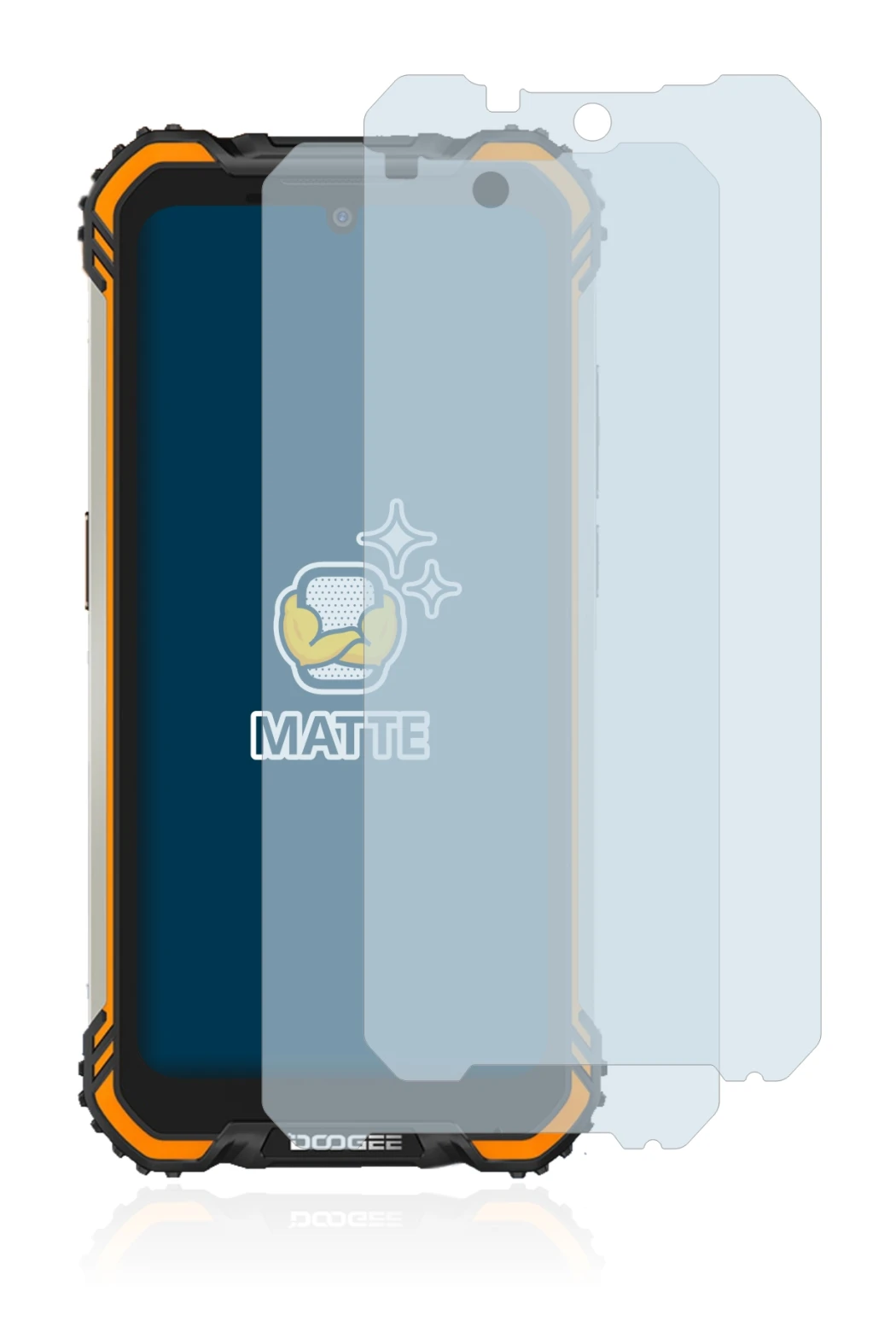 Abbildung des Geräts Doogee S58 Pro mit einer Vielzahl des Displayschutzes.