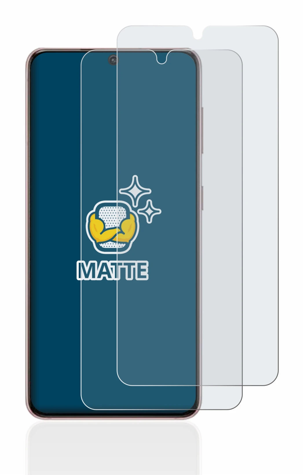 Abbildung des Geräts Samsung Galaxy S21 5G mit einer Vielzahl des Displayschutzes.