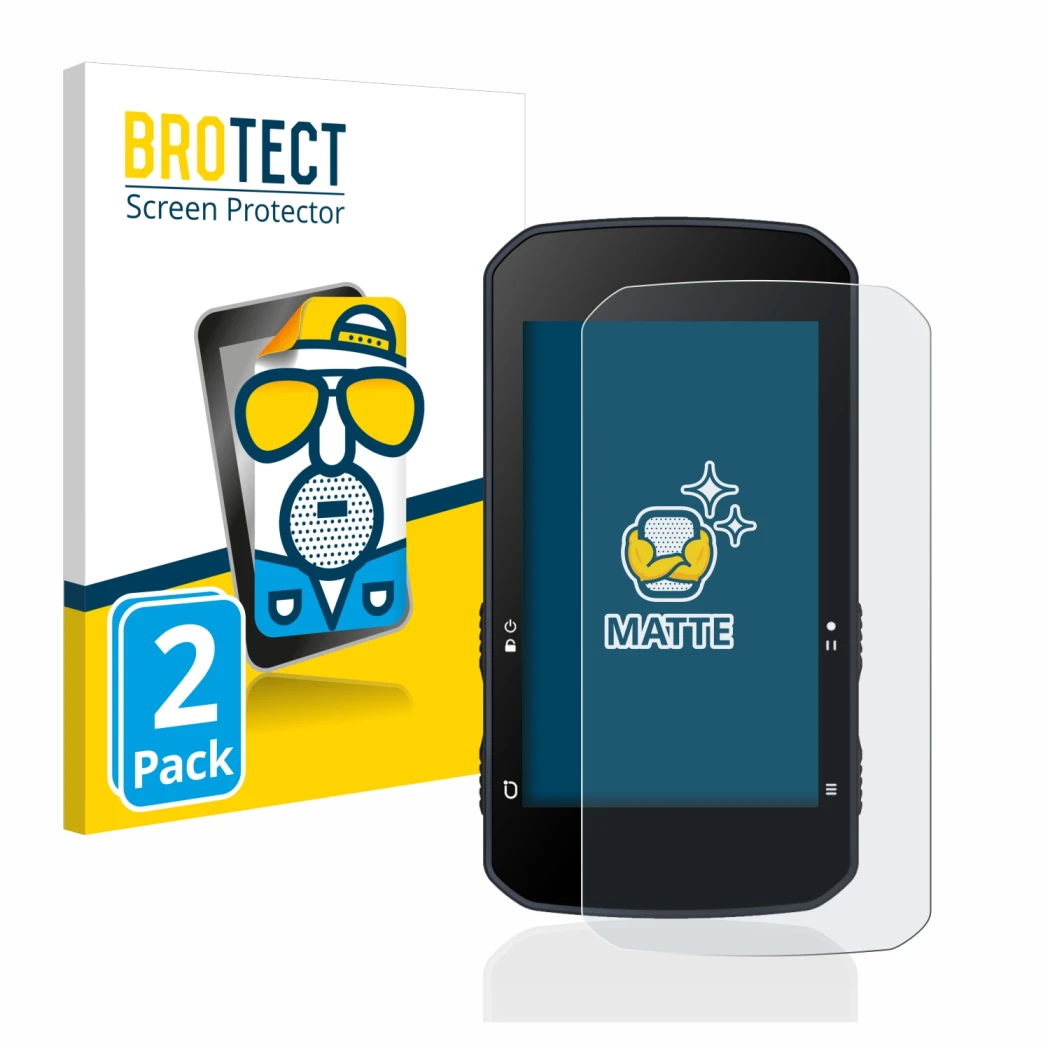 Vorderseite einer Produktverpackung mit dem Markenlogo BROTECT. Daneben ist das Gerät Bryton Rider 750 mit dem zugehörigen Dis