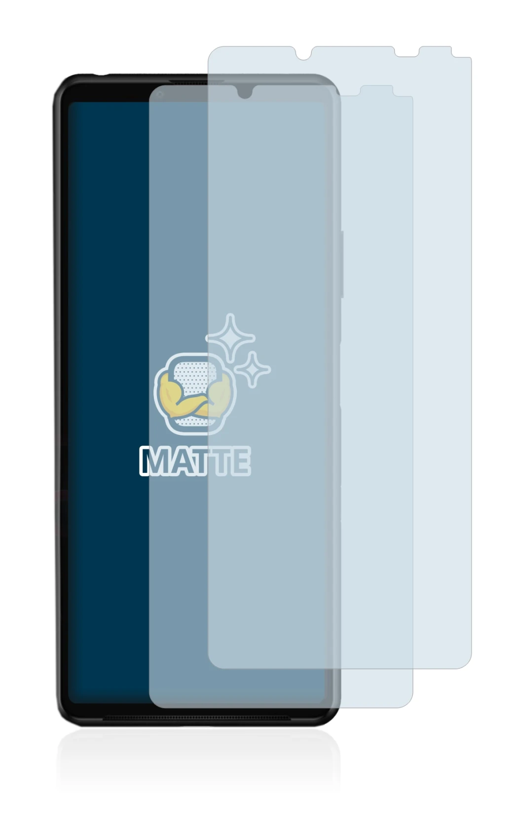 Abbildung des Geräts Sony Xperia 10 III mit einer Vielzahl des Displayschutzes.