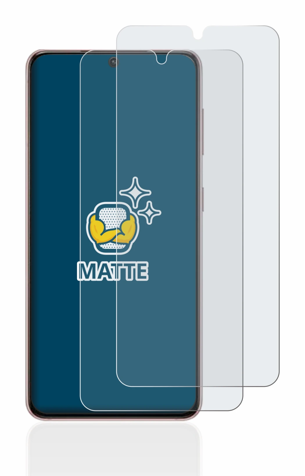 Abbildung des Geräts Samsung Galaxy S21 mit einer Vielzahl des Displayschutzes.