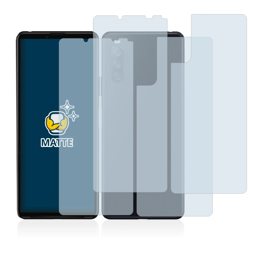 Abbildung des Geräts Sony Xperia 10 III (Display+Rückseite) mit einer Vielzahl des Displayschutzes.