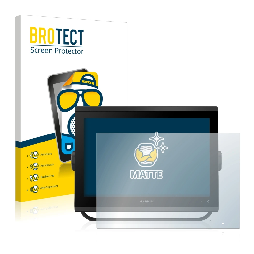 Vorderseite einer Produktverpackung mit dem Markenlogo BROTECT. Daneben ist das Gerät Garmin GPSMAP 1223 mit dem zugehörigen D