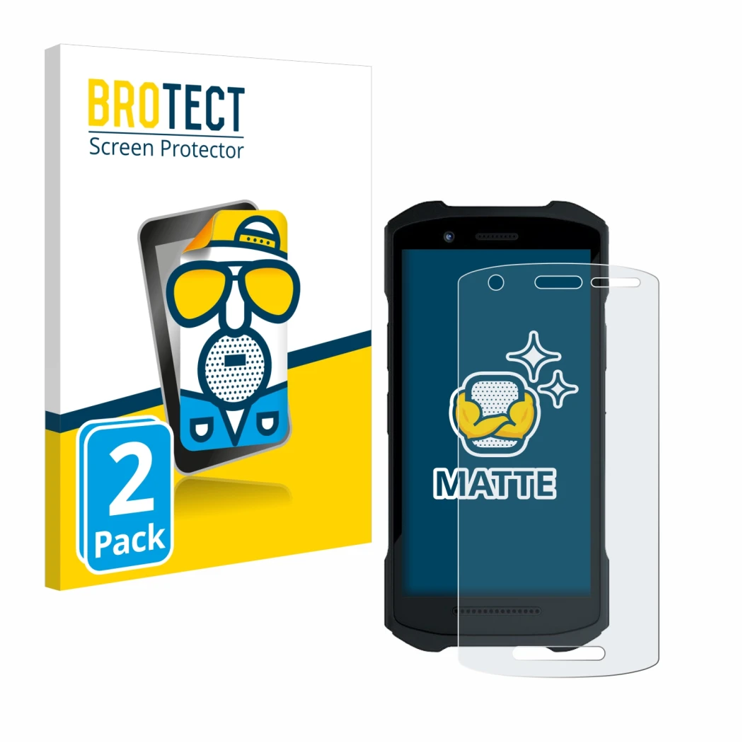 Vorderseite einer Produktverpackung mit dem Markenlogo BROTECT. Daneben ist das Gerät Zebra TC26 mit dem zugehörigen Displaysc
