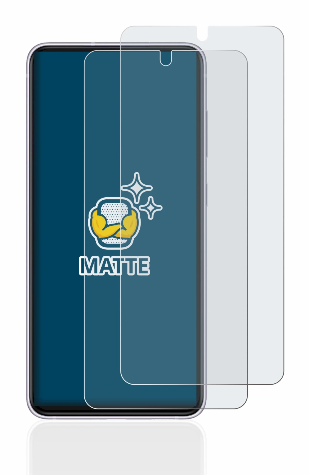 Abbildung des Geräts Samsung Galaxy S21 FE 5G mit einer Vielzahl des Displayschutzes.