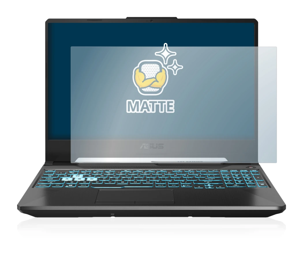 Abbildung des Geräts ASUS TUF Gaming A15 mit einer Vielzahl des Displayschutzes.