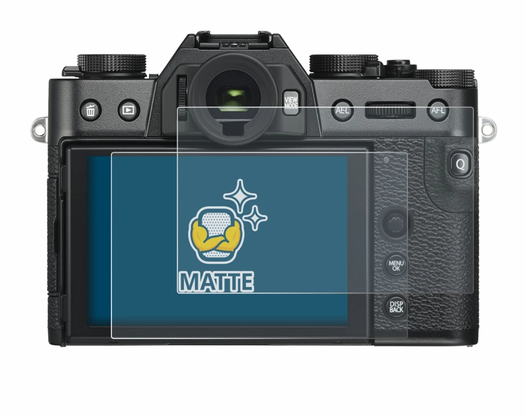 Abbildung des Geräts Fujifilm X-T30 ll mit einer Vielzahl des Displayschutzes.