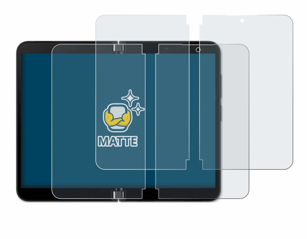 Abbildung des Geräts Microsoft Surface Duo 2 (Inneres Display) mit einer Vielzahl des Displayschutzes.