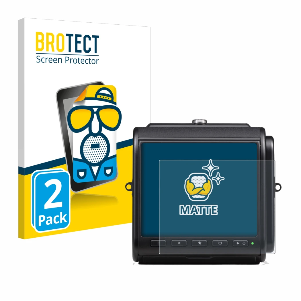 Vorderseite einer Produktverpackung mit dem Markenlogo BROTECT. Daneben ist das Gerät Hasselblad 907X 50C mit dem zugehörigen