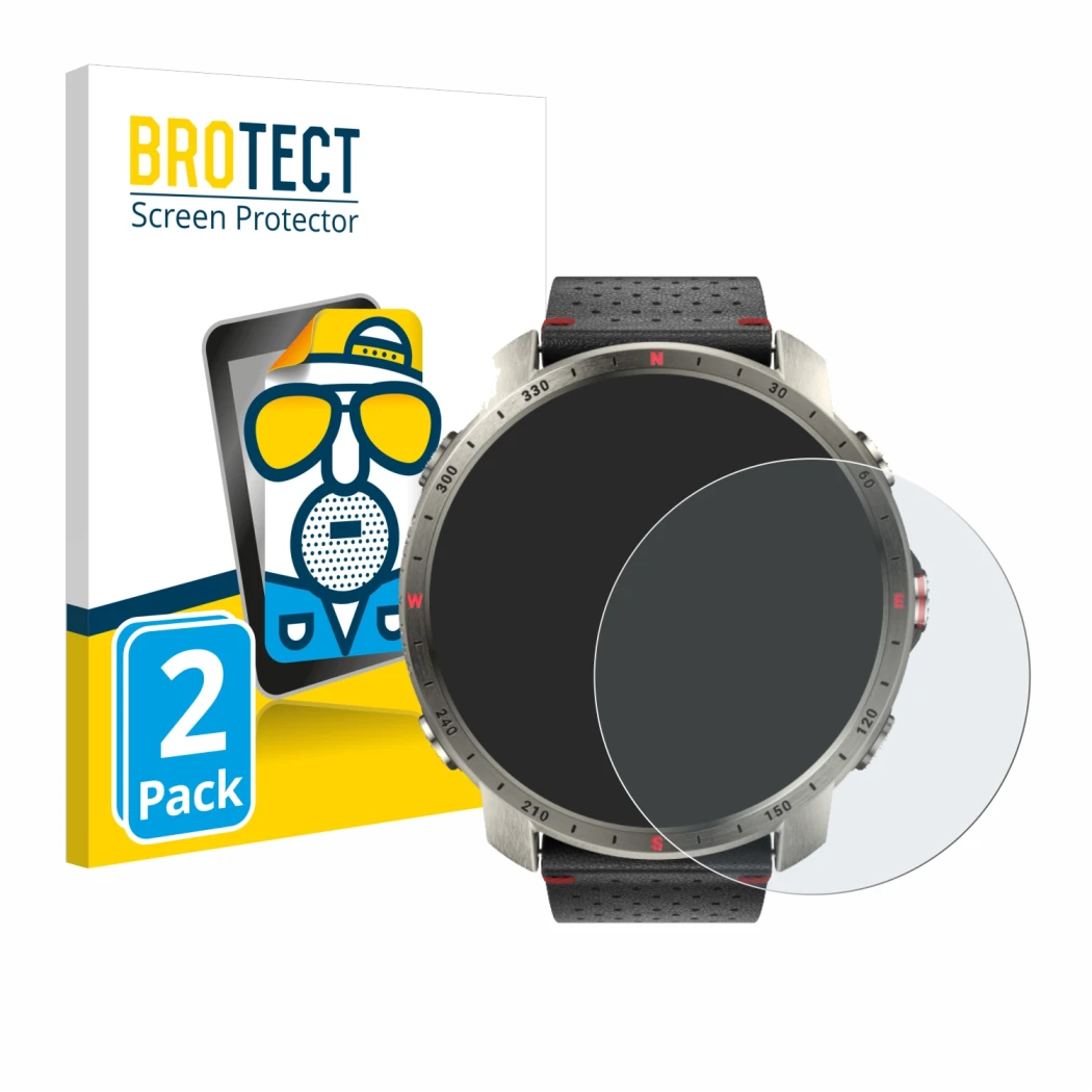 Vorderseite einer Produktverpackung mit dem Markenlogo BROTECT. Daneben ist das Gerät Polar Grit X Pro Titan mit dem zugehörig