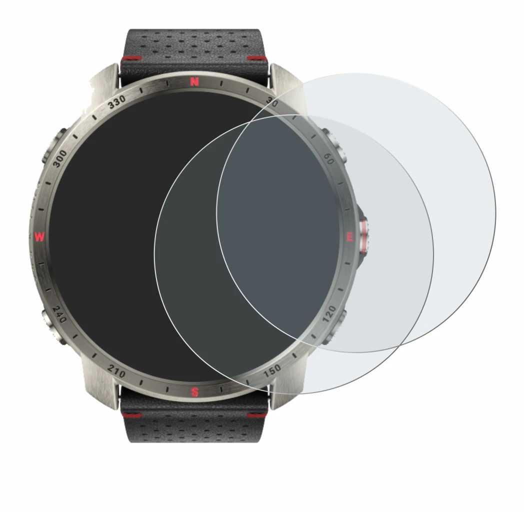 Abbildung des Geräts Polar Grit X Pro Titan mit einer Vielzahl des Displayschutzes.