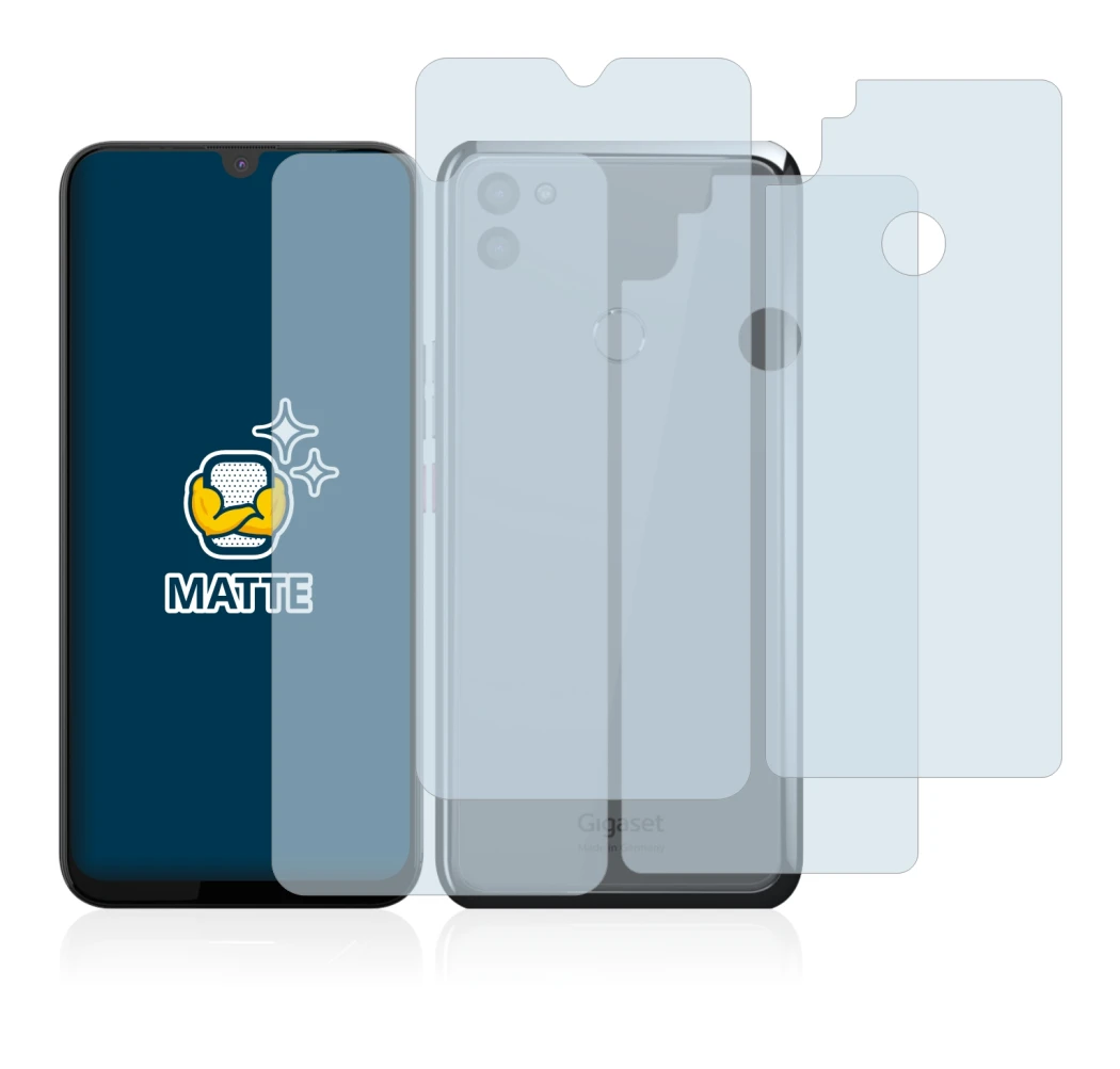 Abbildung des Geräts Gigaset GS5 (Display+Rückseite) mit einer Vielzahl des Displayschutzes.