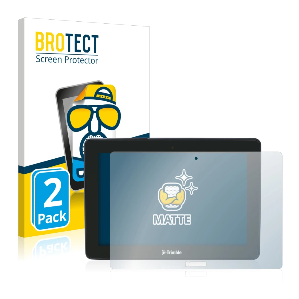 Vorderseite einer Produktverpackung mit dem Markenlogo BROTECT. Daneben ist das Gerät Trimble GFX-750 mit dem zugehörigen Disp