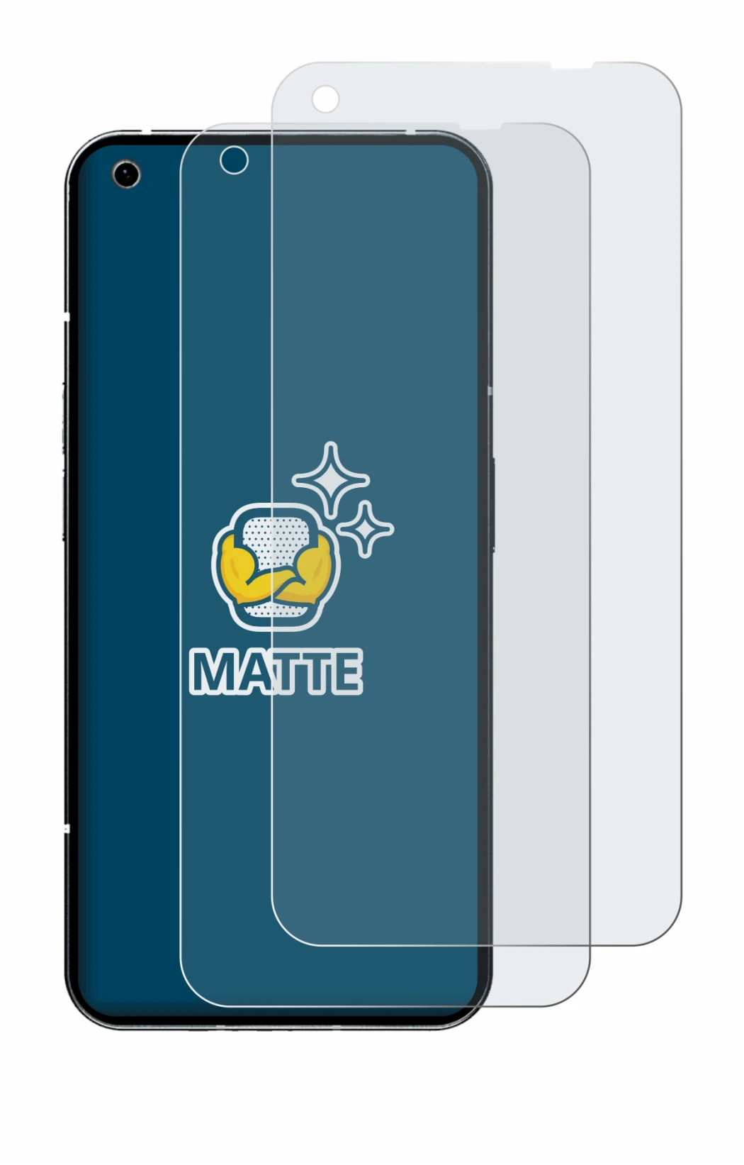 Abbildung des Geräts Nothing Phone (1) mit einer Vielzahl des Displayschutzes.