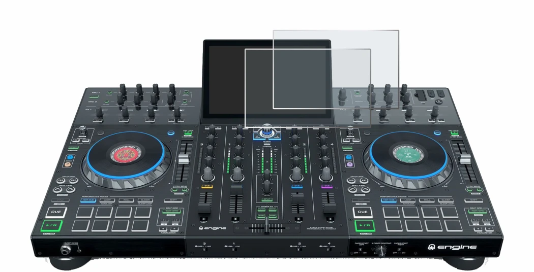 Abbildung des Geräts Denon DJ Prime 4 mit einer Vielzahl des Displayschutzes.