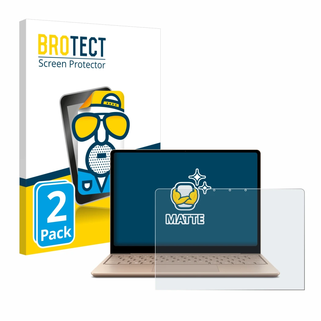 Vorderseite einer Produktverpackung mit dem Markenlogo BROTECT. Daneben ist das Gerät Microsoft Surface Laptop Go 2 Business 1