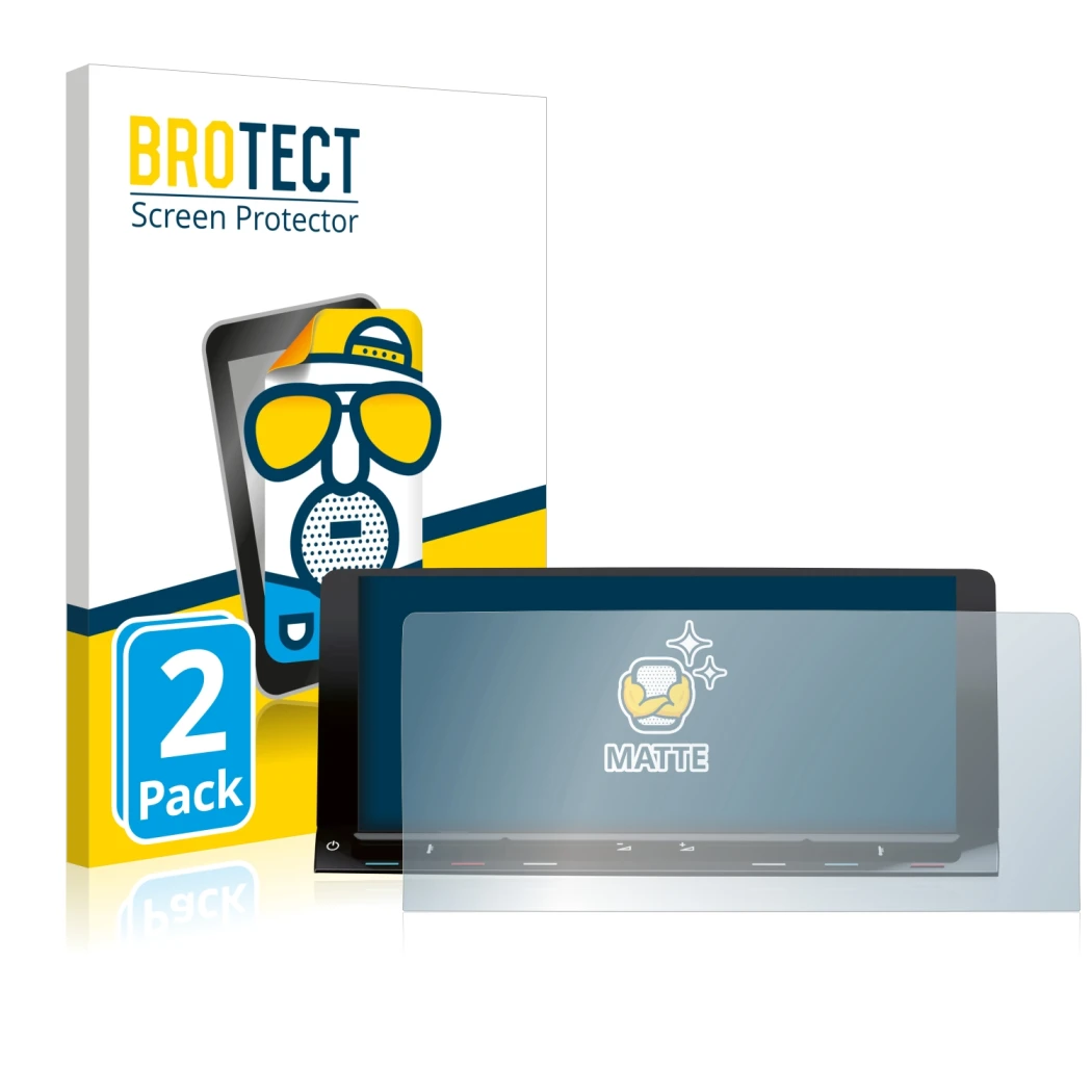 Vorderseite einer Produktverpackung mit dem Markenlogo BROTECT. Daneben ist das Gerät Volkswagen T7 Multivan Life Discover Med