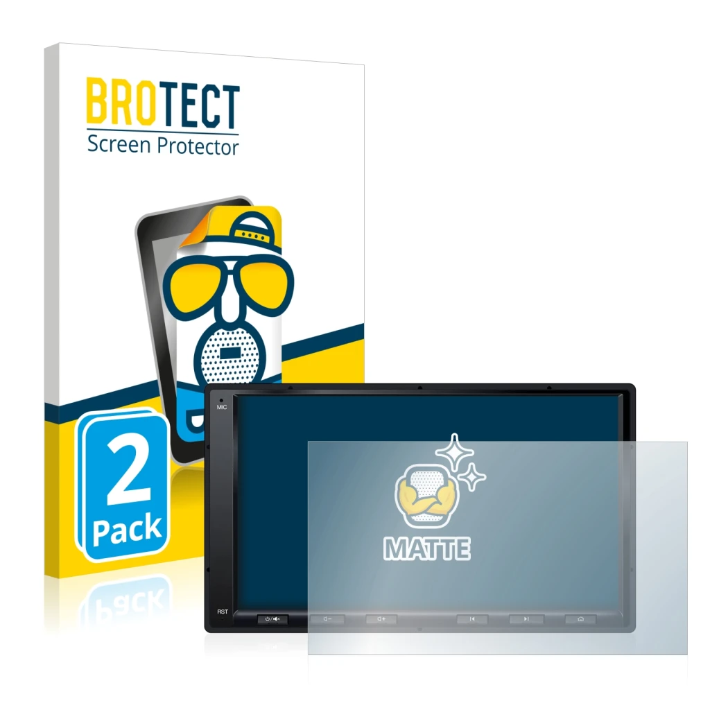 Vorderseite einer Produktverpackung mit dem Markenlogo BROTECT. Daneben ist das Gerät Atoto A6 PF 7 Zoll mit dem zugehörigen D