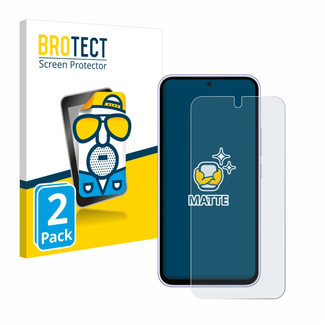 Vorderseite einer Produktverpackung mit dem Markenlogo BROTECT. Daneben ist das Gerät Samsung Galaxy A54 5G mit dem zugehörige