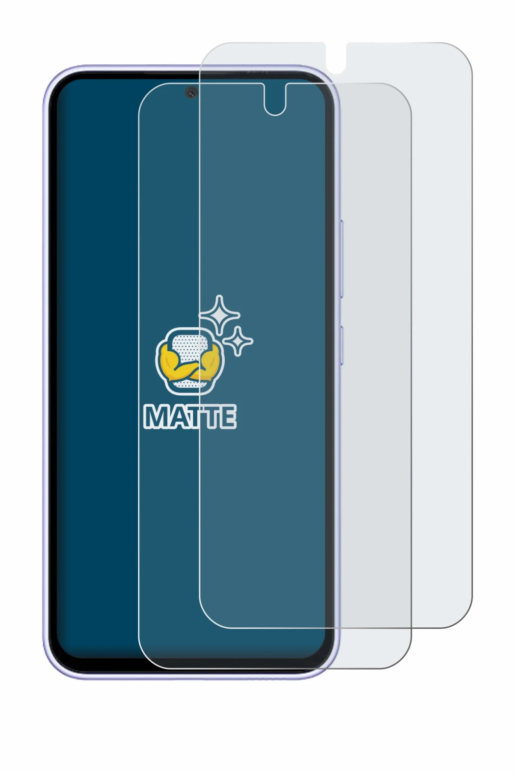 Abbildung des Geräts Samsung Galaxy A54 5G mit einer Vielzahl des Displayschutzes.