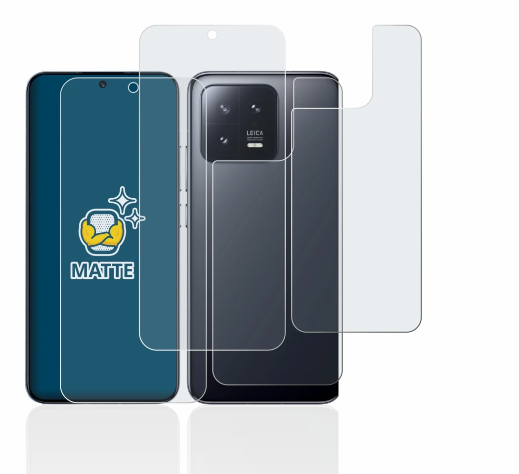 Abbildung des Geräts Xiaomi 13 (Display+Rückseite) mit einer Vielzahl des Displayschutzes.