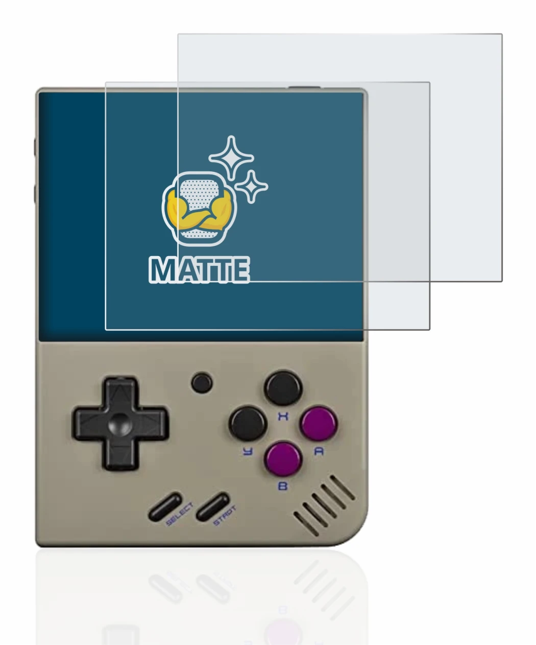 Abbildung des Geräts Miyoo Mini Plus mit einer Vielzahl des Displayschutzes.