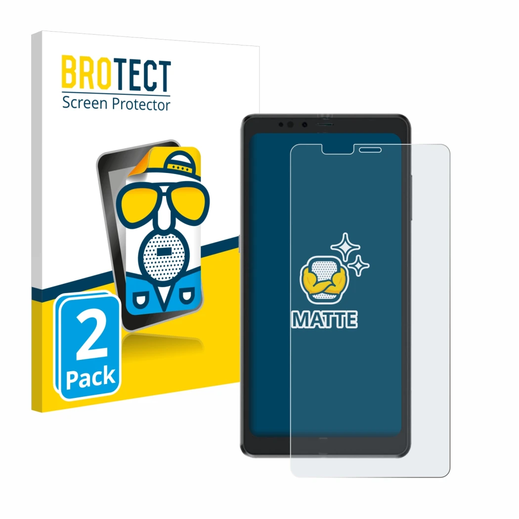 Vorderseite einer Produktverpackung mit dem Markenlogo BROTECT. Daneben ist das Gerät Hisense A9 mit dem zugehörigen Displaysc