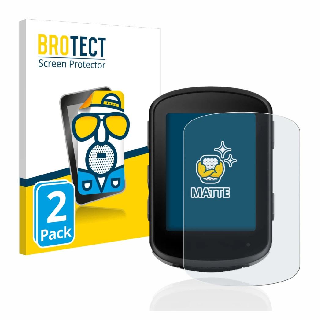 Vorderseite einer Produktverpackung mit dem Markenlogo BROTECT. Daneben ist das Gerät Garmin Edge 840 mit dem zugehörigen Disp