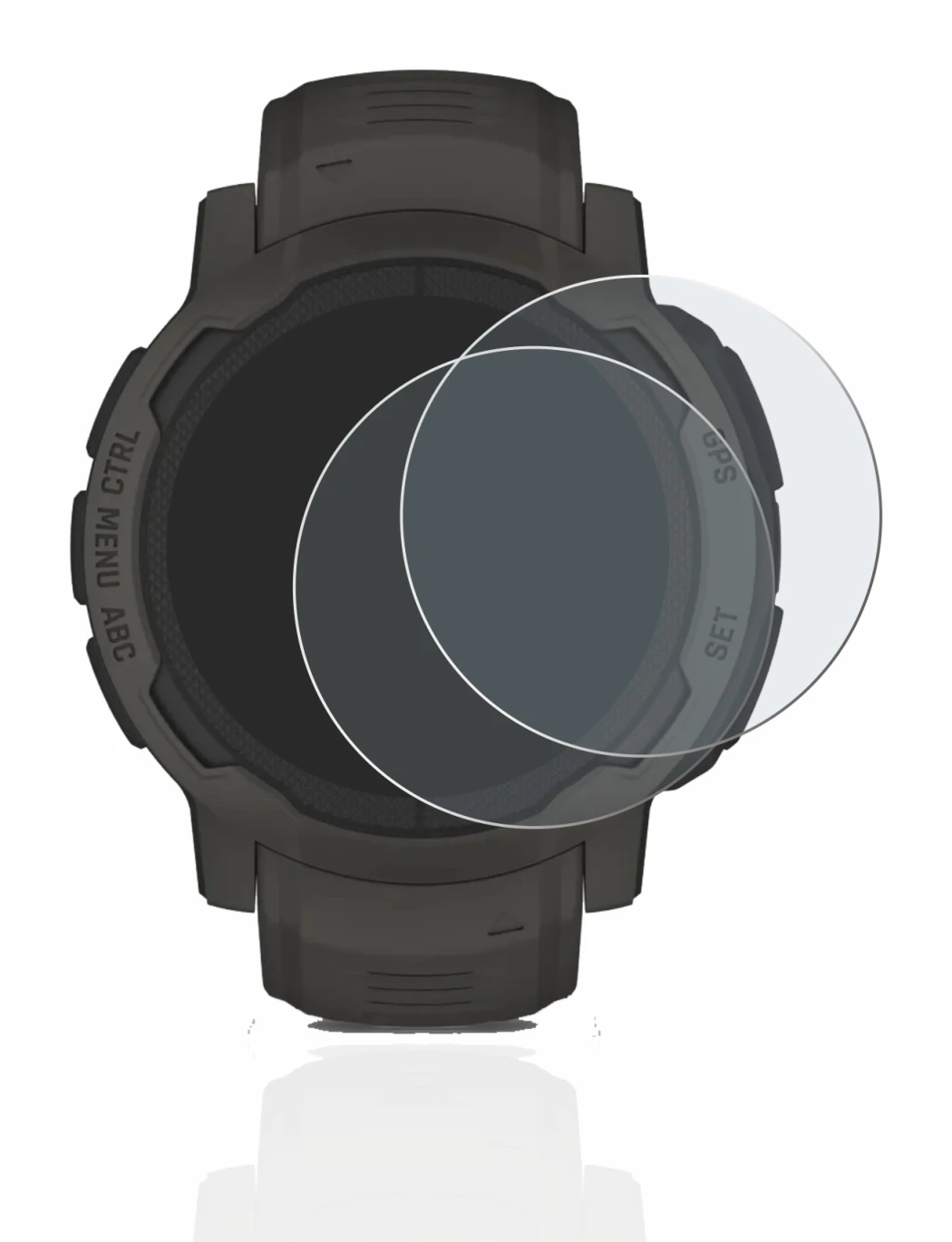 Abbildung des Geräts Garmin Instinct 2 Solar mit einer Vielzahl des Displayschutzes.