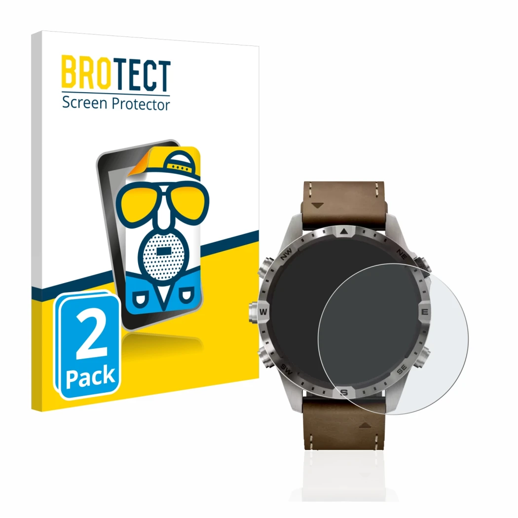 Vorderseite einer Produktverpackung mit dem Markenlogo BROTECT. Daneben ist das Gerät Garmin Marq Adventurer (Gen 2) mit dem z