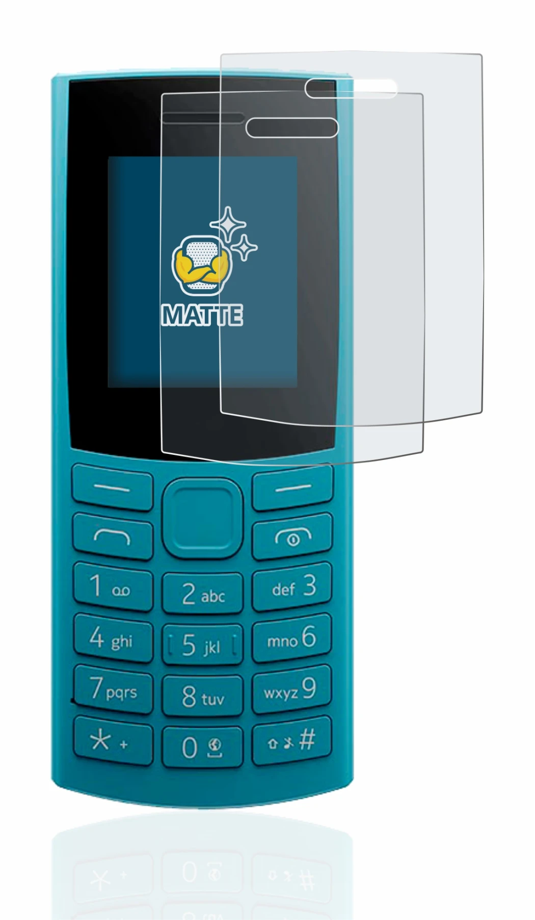 Abbildung des Geräts Nokia 105 4G (2023) mit einer Vielzahl des Displayschutzes.