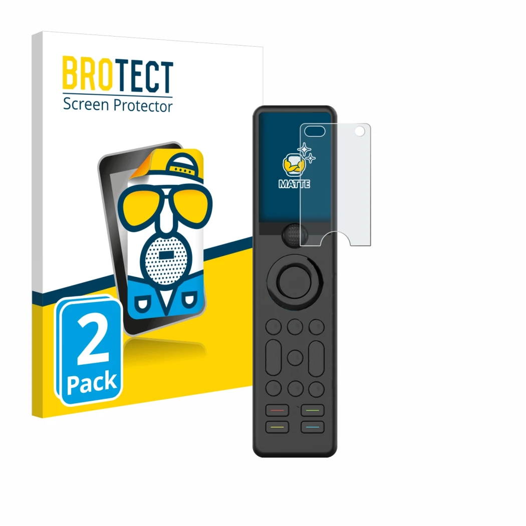 Vorderseite einer Produktverpackung mit dem Markenlogo BROTECT. Daneben ist das Gerät Sofabaton X1 mit dem zugehörigen Display