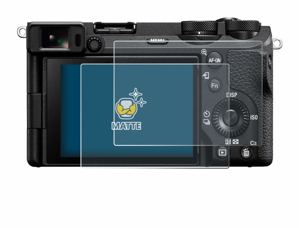 Abbildung des Geräts Sony Alpha 6700 mit einer Vielzahl des Displayschutzes.