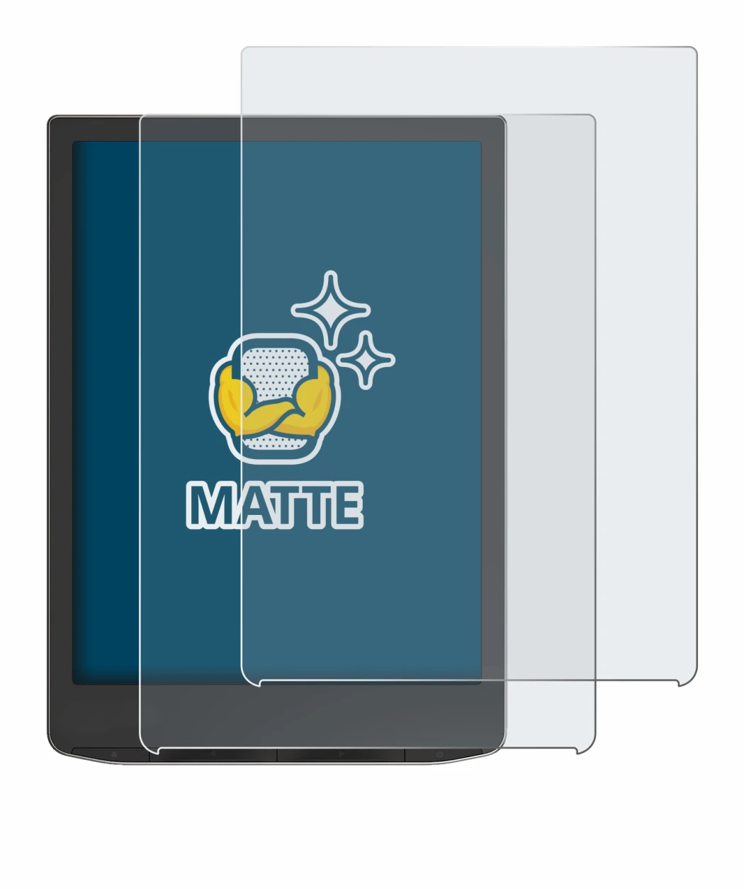 Abbildung des Geräts PocketBook InkPad 4 mit einer Vielzahl des Displayschutzes.