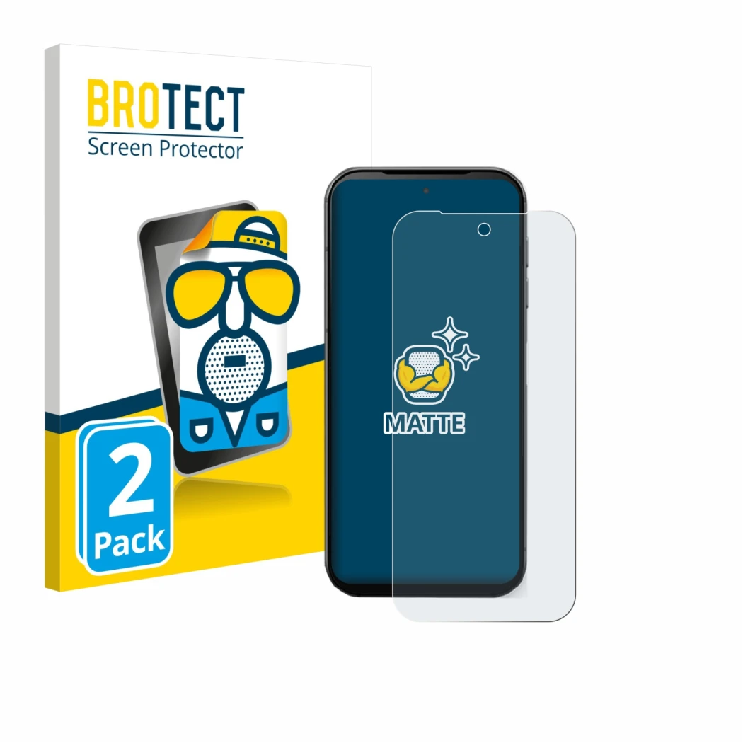Vorderseite einer Produktverpackung mit dem Markenlogo BROTECT. Daneben ist das Gerät Fairphone 5 mit dem zugehörigen Displays