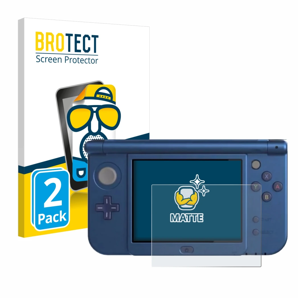 Vorderseite einer Produktverpackung mit dem Markenlogo BROTECT. Daneben ist das Gerät Nintendo New 3DS XL (Unteres Display) mi