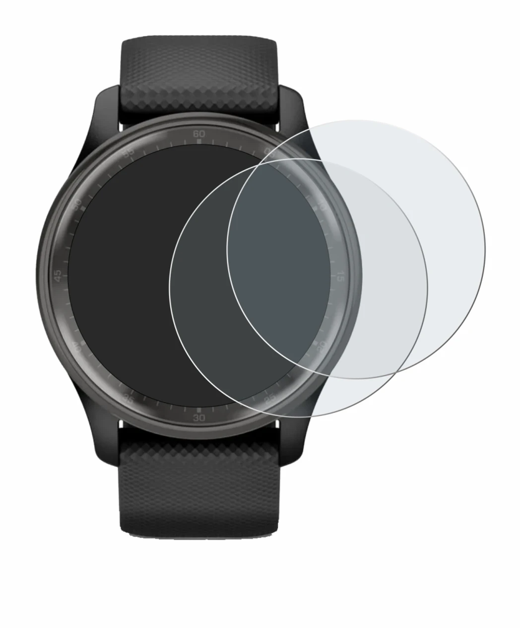 Abbildung des Geräts Garmin Vivomove Trend mit einer Vielzahl des Displayschutzes.