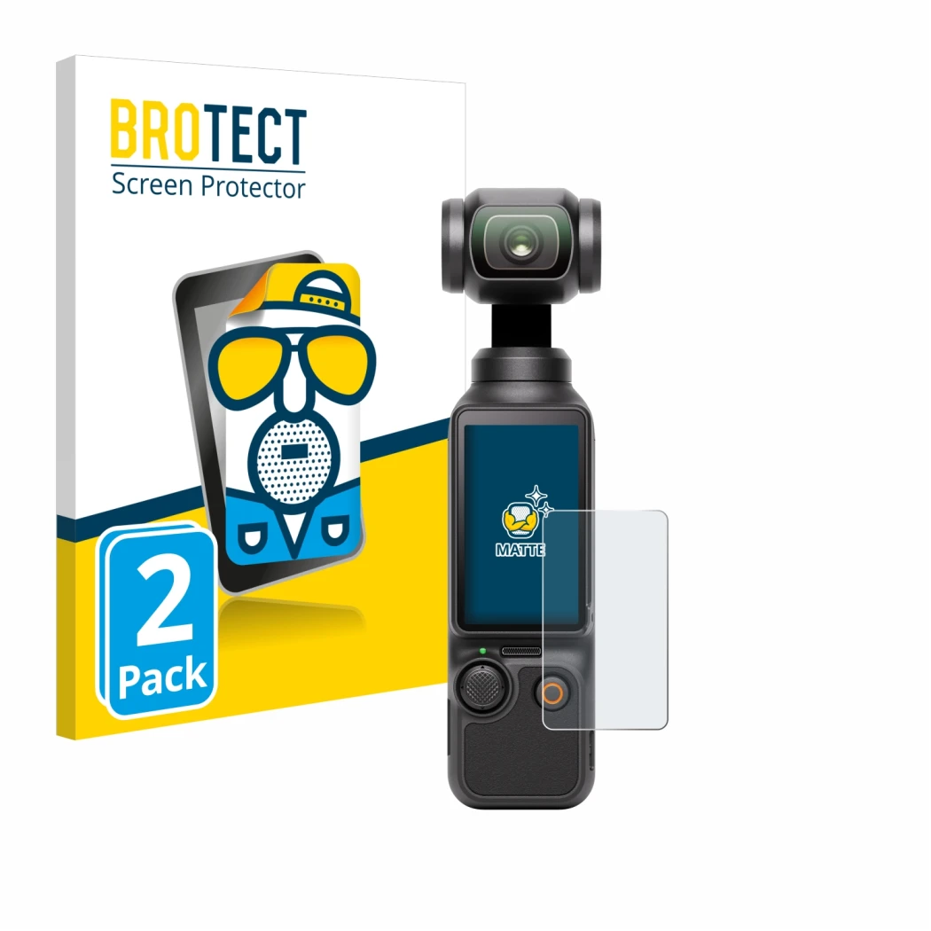 Vorderseite einer Produktverpackung mit dem Markenlogo BROTECT. Daneben ist das Gerät DJI Osmo Pocket 3 mit dem zugehörigen Di