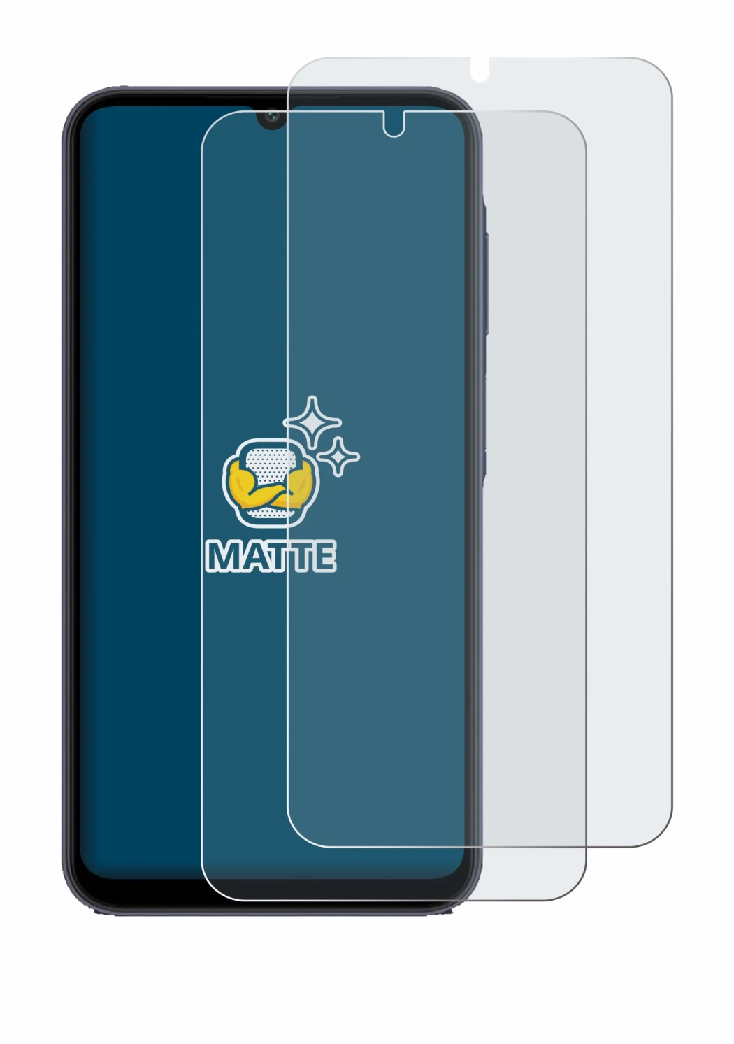 Abbildung des Geräts Samsung Galaxy A25 5G mit einer Vielzahl des Displayschutzes.