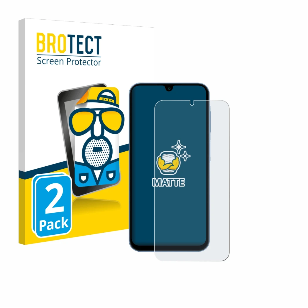 Vorderseite einer Produktverpackung mit dem Markenlogo BROTECT. Daneben ist das Gerät Samsung Galaxy A15 mit dem zugehörigen D