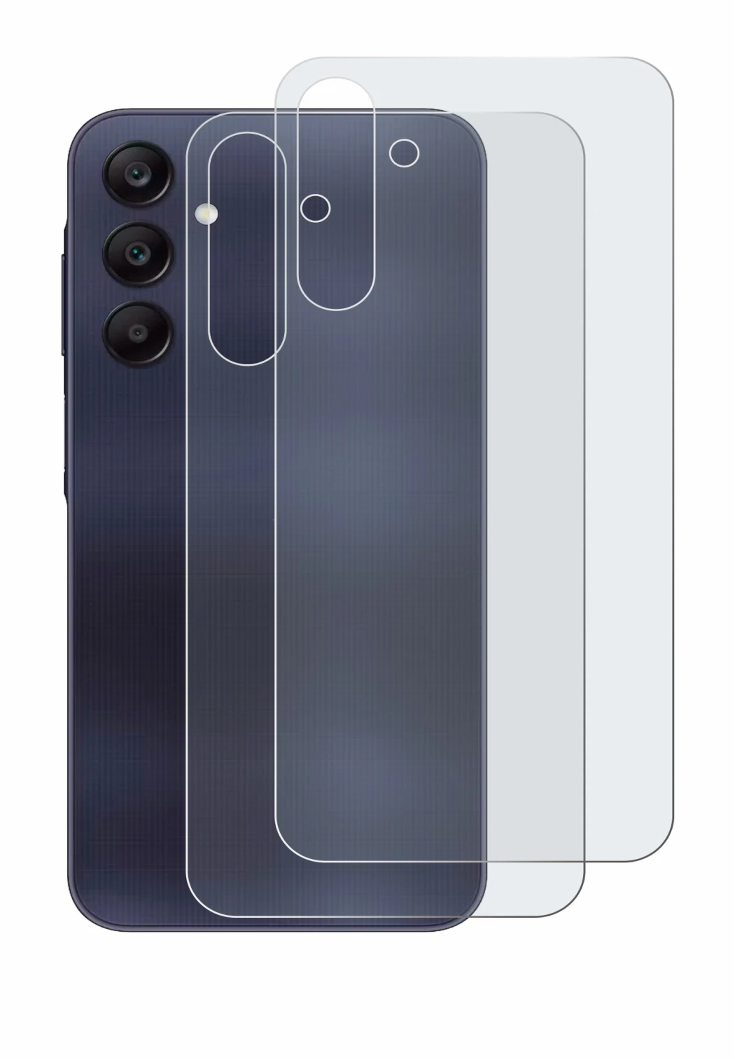 Abbildung des Geräts Samsung Galaxy A25 5G (Rückseite) mit einer Vielzahl des Displayschutzes.